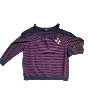 Lane Bryant Sweater Top Womens Size 18/20 Blue Red Stripes Cold Shoulder Festive